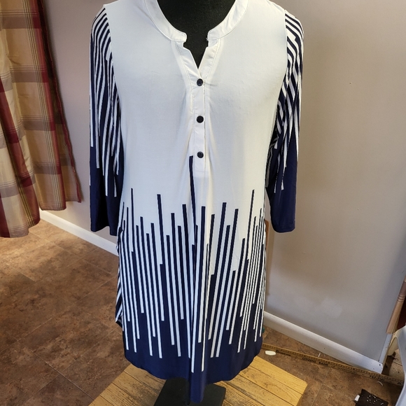 - NWT R&B collection, long tunic/dress, nevy/white, pockets, sz XL - Picture 3 of 12